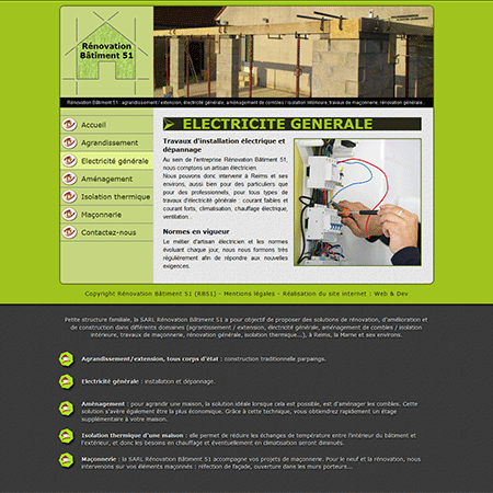 Exemple de creation site Internet Reims : Rénovation Bâtiment 51 : tous travaux d'électricité, d'isolation thermique, etc... dans votre maison