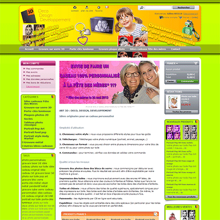 Exemple de creation site Internet Reims : photo sur toile, portrait pop art, cube photo 3D, idées cadeaux personnalisés