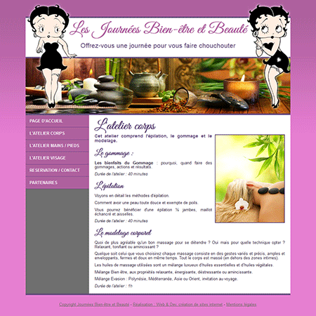 Exemple de creation site Internet Reims : les journées bien-être et beauté de l'institut Performance Esthétique